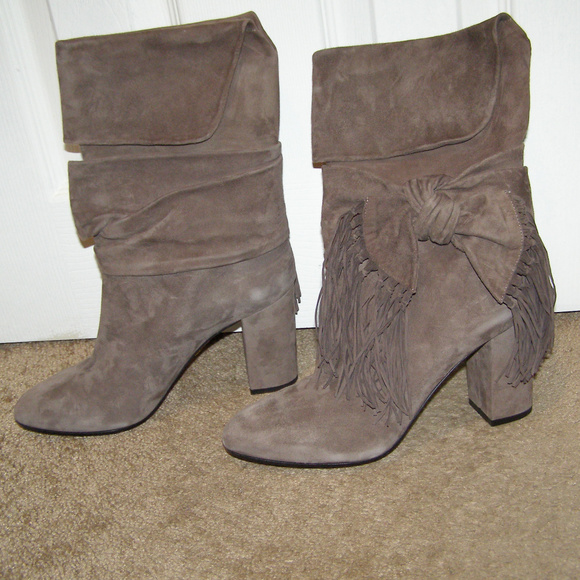 New sz 39.5 Aquazzura fringe bow Suede booties - Picture 4 of 8